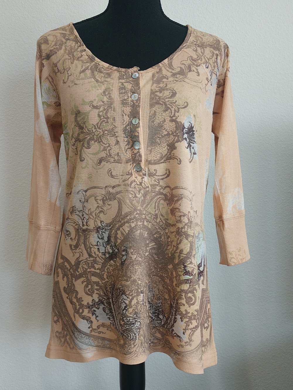Olivia Moon Peach Printed Henley Tunic
